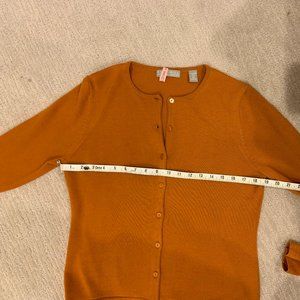 Kate Hill Merino Orange Cardigan Sweater Women PM Petite